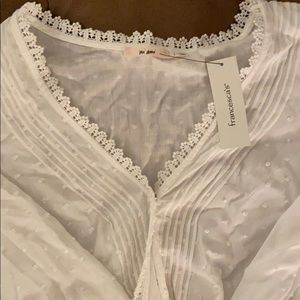 Destiny Swiss Dot Wrap Blouse from Francesca’s